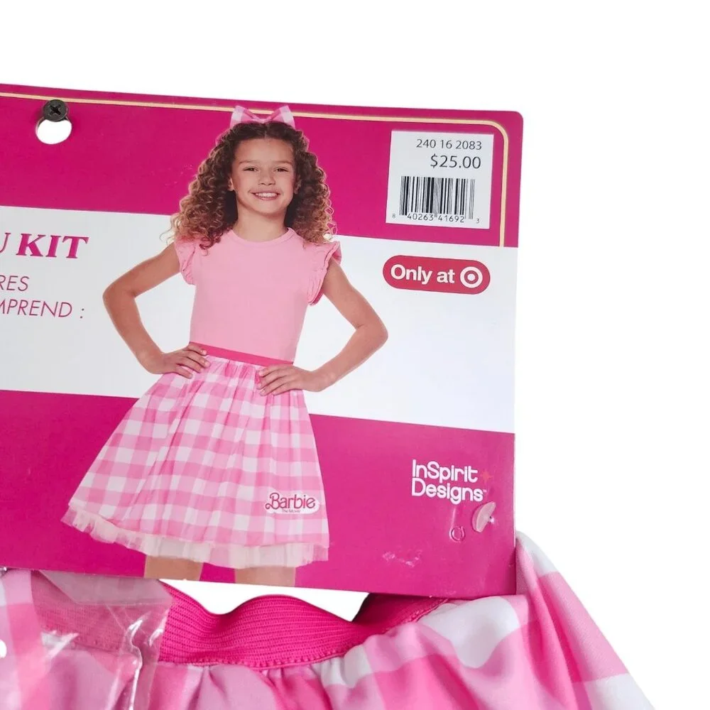 Barbie Movie Girls‎ Pink Gingham TuTu Kit Halloween Costume Size L/XL-NWT